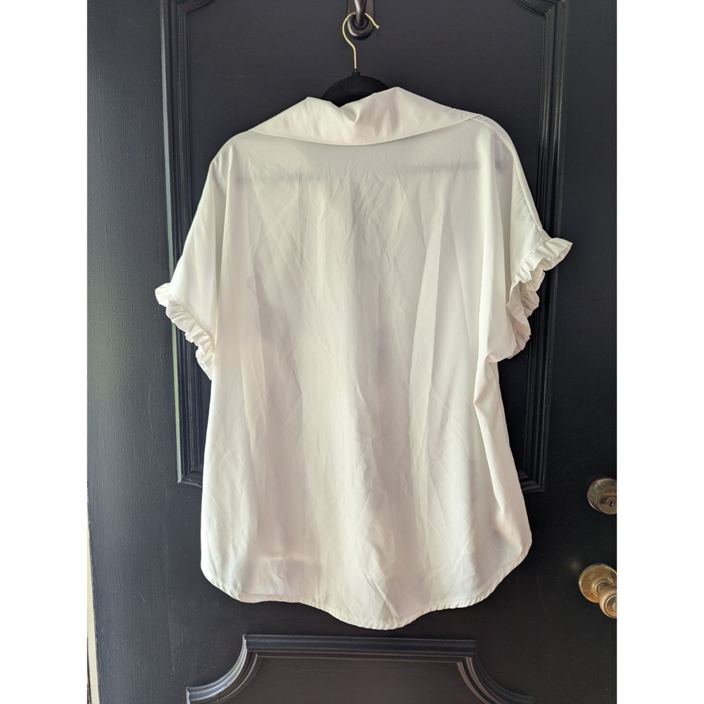Mickey & Minnie Graphic Blouse Top White Ruffle Sleeve Button Up Black White Lg - Picture 3 of 6